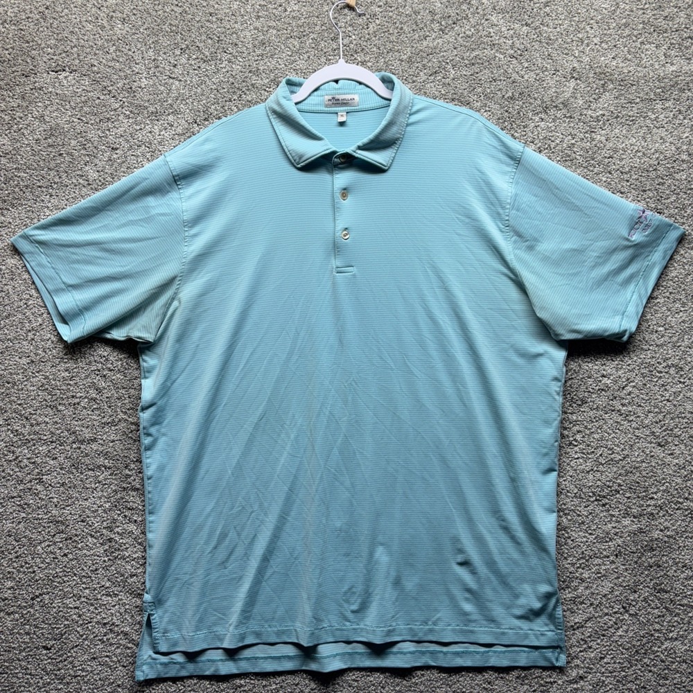 PETER MILLAR Summer Comfort Mens XL Rock Creek Golf Club Polo Shirt Blue Striped